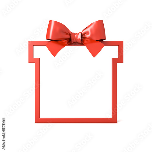 Red gift box shape frame product display mockup showcase or present frame border stand isolated on white background with shadow minimal creative idea concepts 3D rendering photo