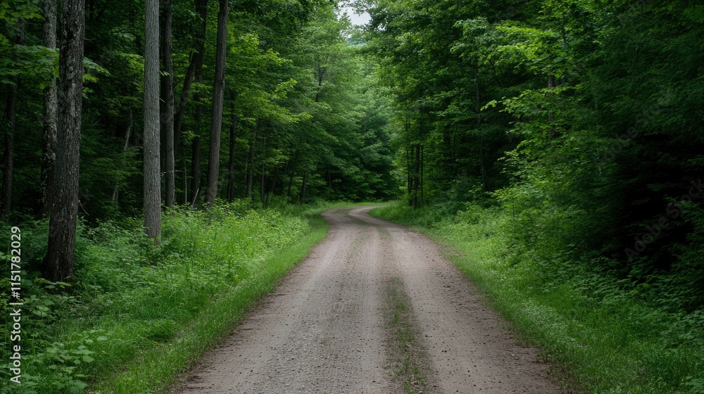 Obraz premium Winding Dirt Road Through Lush Green Forest