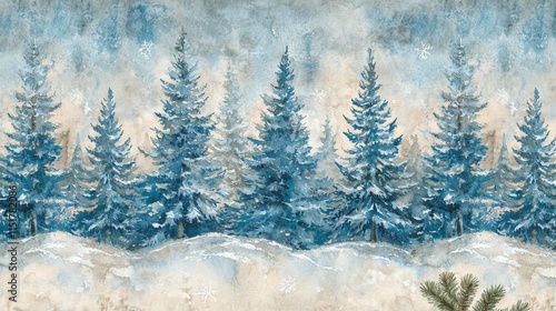 Wallpaper Mural Winter's serene blue pine forest, snow-covered Torontodigital.ca
