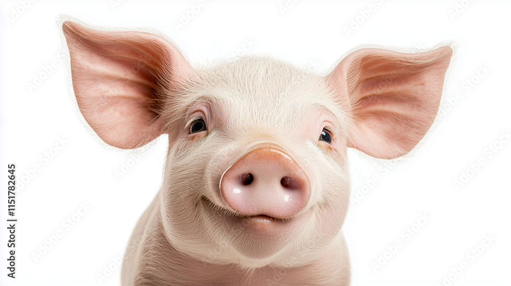 Happy Smiling Pig Portrait on White Background Happy Smiling Pig Portrait on White Background