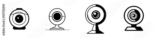 Web camera symbol. Contemporary computer and mobile device for video calls and online chat. Webcam outline pictogram. Modern illustration on a white background.