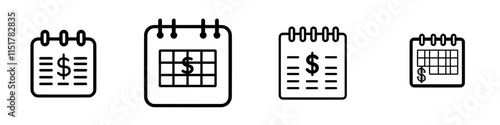 Calendar with Dollar Sign. Salary Day, Payment, Cash Dividends Accrual Concept. Modern Outline Illustration for Web and App, Isolated in Line Style.
