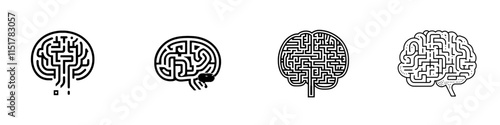 A thin outline icon featuring a thought bubble and a maze, symbolizing logical thinking and the thought process. This modern, customizable, isolated pictogram in EPS 10 format is designed for web and