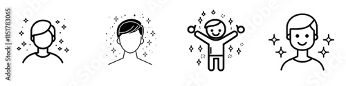 A thin outline icon representing human and mind, symbolizing logical thinking, thought process, fantasy, or imagination. This modern, isolated computer pictogram is designed for web and app use on a