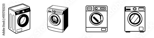 Diagram of an automatic front-loading washing machine, designed for laundry, depicted as an isolated modern pictogram on a white background.