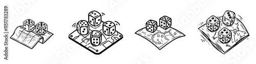Icon depicting a game die. Label concept for entertainment areas, lounges, casinos, and board games. Suitable for recreation spaces in hotels, hostels, shopping centers, and other venues. Modern