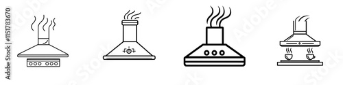 Thin outline icon of a kitchen hood exhaust. This line symbol represents an extractor hood or kitchen ventilation. It's a modern, isolated custom pictogram for web and app use on a white background