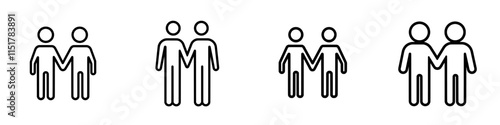 Two people are linked by a chain of hands in an outline icon, symbolizing friendship, partnership, collaboration, teamwork, and support. This modern isolated pictogram is designed for web use.