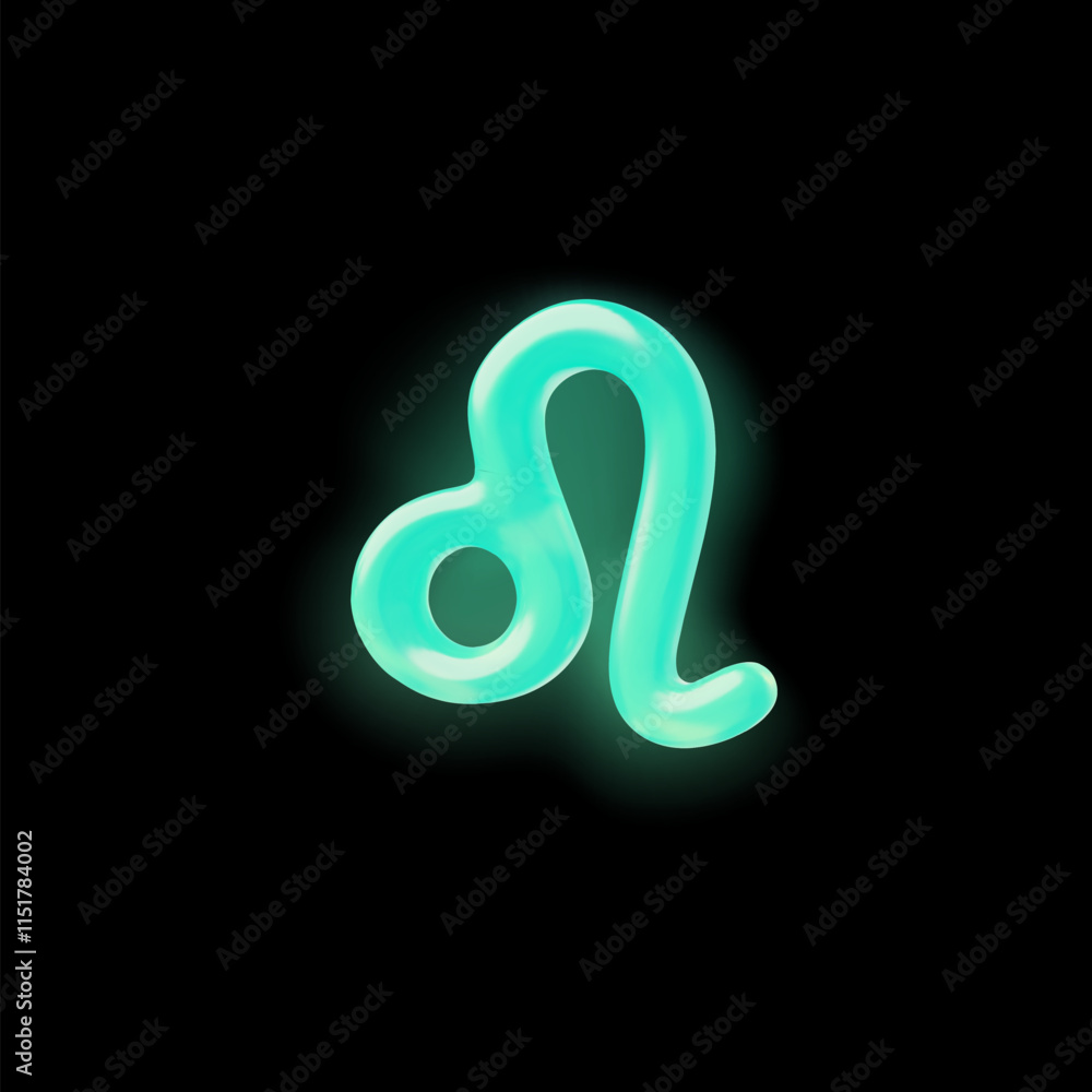 3d Leo astrological sign in neon glowing green color on black isolated background. 3d Leo astrological sign in neon glowing green color on black isolated background.