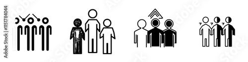 A growing population and professional potential are depicted with an outline icon of a team and three upward-pointing arrows. This modern, isolated pictogram is designed for web use on a white