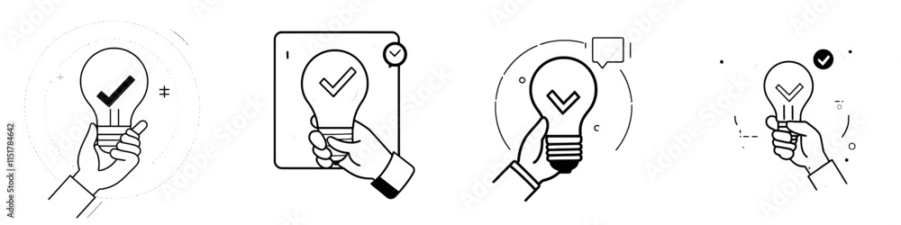 Innovative solution, imaginative concept, fact, hint, outline icon. Line depicting a glowing light bulb in a hand. Modern isolated pictograms for web and app on a white background with editable Innovative solution, imaginative concept, fact, hint, outline icon. Line depicting a glowing light bulb in a hand. Modern isolated pictograms for web and app on a white background with editable