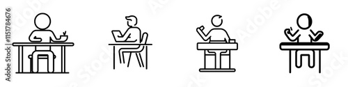 Icon depicting a conference, orator's speech, and business public meeting outline. Line sign of a man speaking behind a podium. Modern, isolated pictogram for web and app, with editable stroke on a
