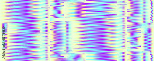 Neon golo abstract seamless texture of glitchy stripes and lines. Holographic background for wall art, wallpaper, wall panel, textile, poster, interior decor. 