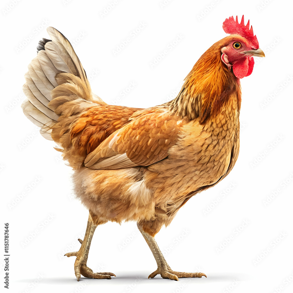 Fototapeta premium One rich brown farm chicken isolated on a clear background
