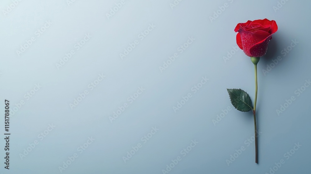 Obraz premium Delicate red rose floral arrangement minimalist setting soft lighting close-up view symbol of love