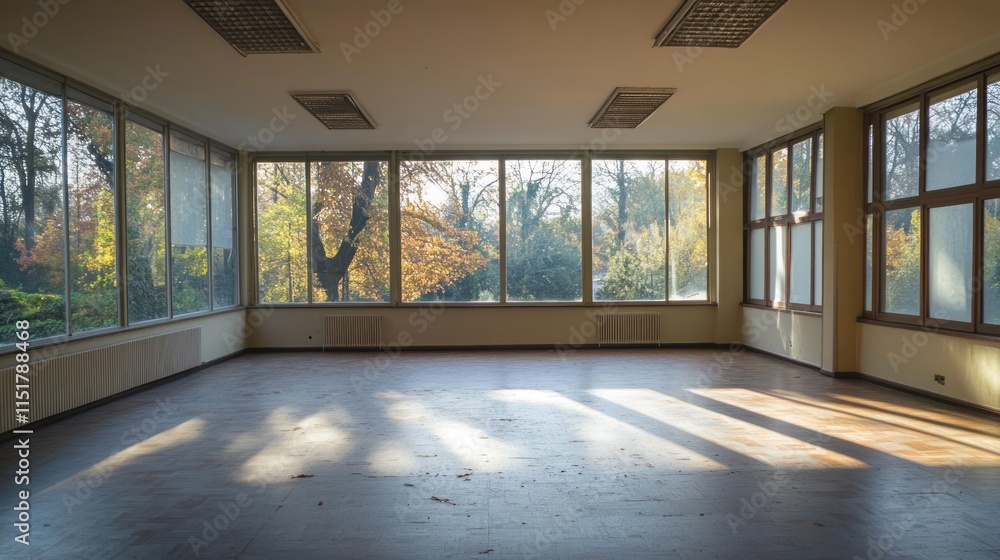 Sunlit Empty Room with Autumnal View Sunlit Empty Room with Autumnal View