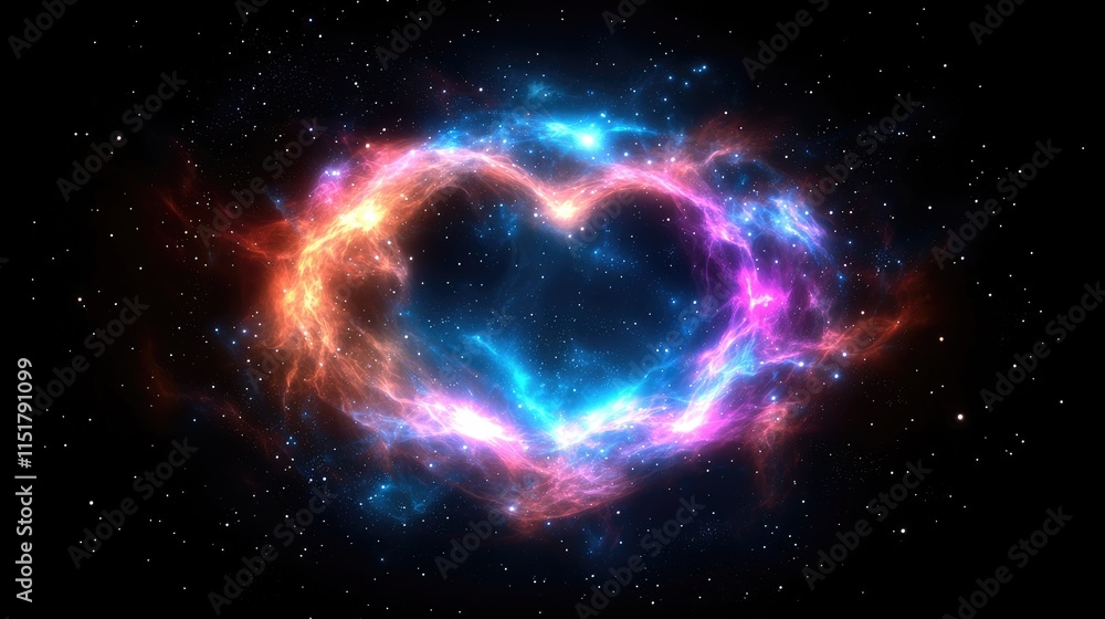 Fototapeta premium Cosmic heart formation outer space digital art nebula environment celestial viewpoint love concept
