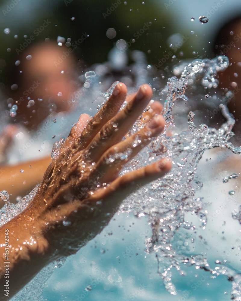 Fototapeta premium A close-up of a hand splashing water, capturing the joy of summer fun.