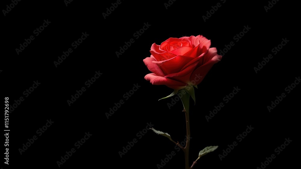 Single Red Rose on Black Background, a Symbol of Love and Passion Single Red Rose on Black Background, a Symbol of Love and Passion