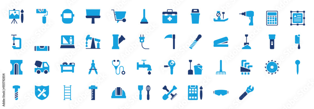 Set of Tools icon. Needle, Mining, Tap Water, Pipe, Wrench, Drill, Tools, Gardening Tools, Service, Ladder, Scale, Helmet, Kitchen Utensil, Edit Tools, Safety Glasses, Art vector illustration. Set of Tools icon. Needle, Mining, Tap Water, Pipe, Wrench, Drill, Tools, Gardening Tools, Service, Ladder, Scale, Helmet, Kitchen Utensil, Edit Tools, Safety Glasses, Art vector illustration.