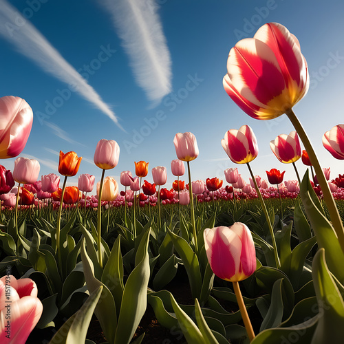 A field of tulips under a blue sky #1151793456