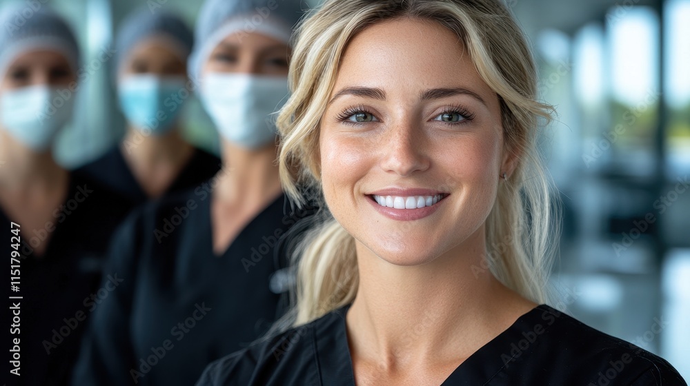 Healthcare professionals smiling together hospital setting portrait photography bright environment close-up teamwork concept Healthcare professionals smiling together hospital setting portrait photography bright environment close-up teamwork concept
