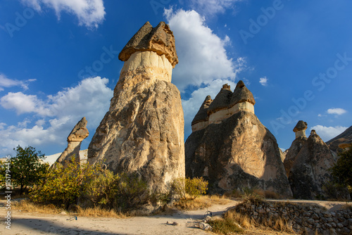 Obraz na płótnie Fairy Chimneys are world-famous natural formations located in the Cappadocia region of Turkey. They were formed by wind and water erosion of volcanic tuff layers over thousands of years. w salonie