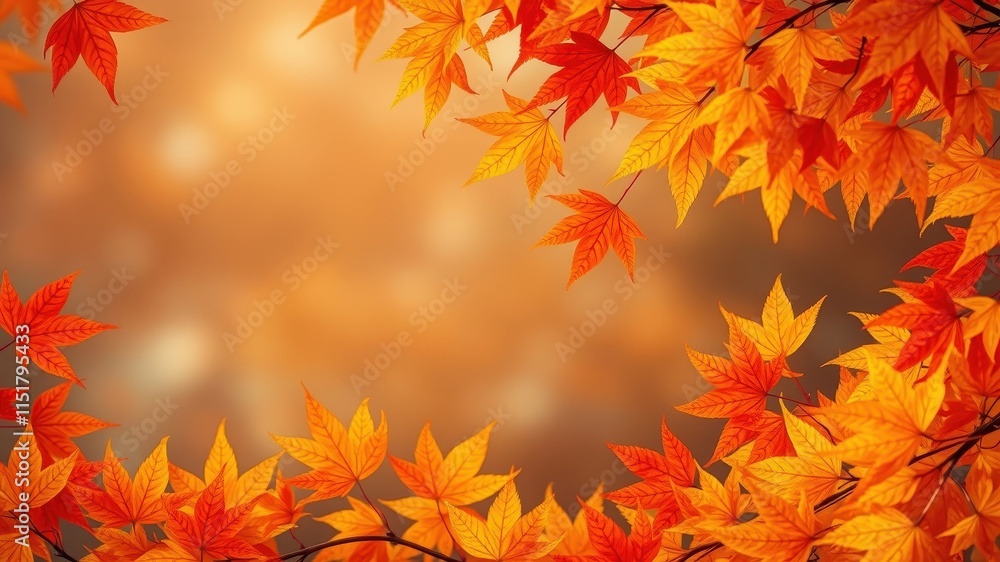Autumnal foliage frame with blurred background ideal for seasonal designs and fall-themed projects Autumnal foliage frame with blurred background ideal for seasonal designs and fall-themed projects