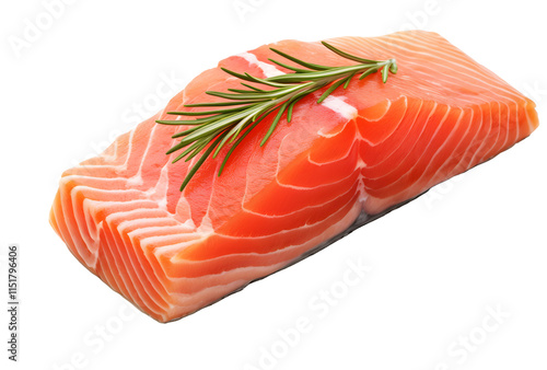 a piece of raw salmon with a sprig of rosemary