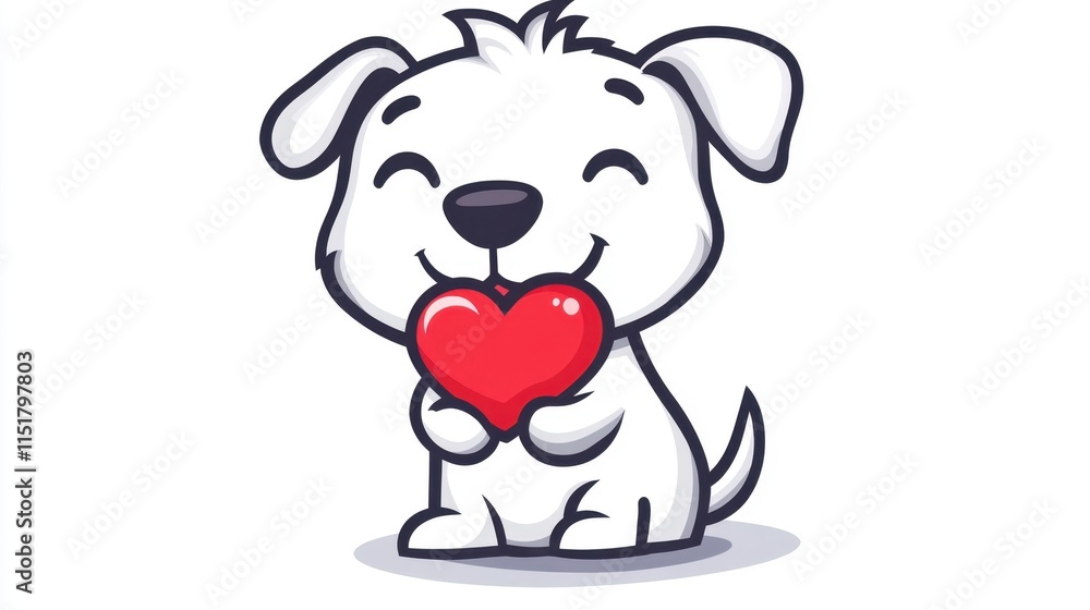 Cute Cartoon Dog Holding Heart for Pets and Love Themes Cute Cartoon Dog Holding Heart for Pets and Love Themes