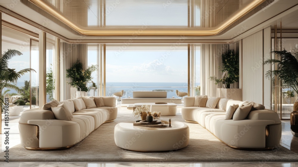 Fototapeta premium Luxury Coastal Living Room with Ocean View