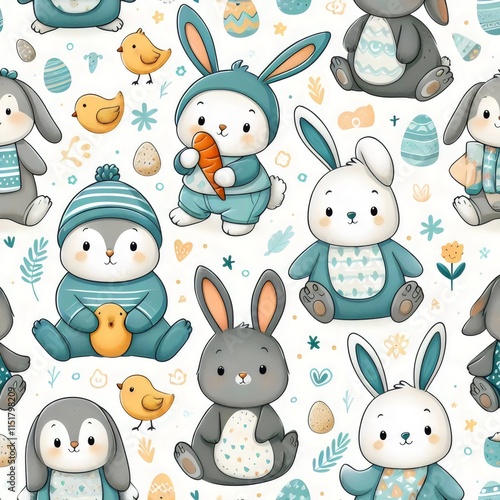 Children's wallpaper. Seamless pattern with cartoon animals on a white background.