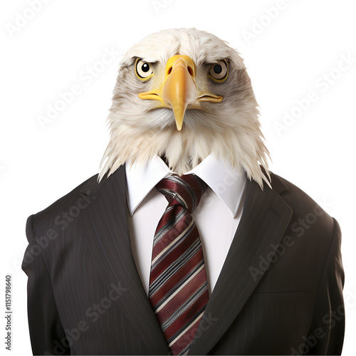 a bald eagle head in a suit photo