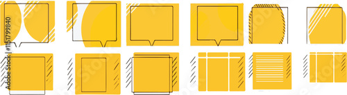 Print Yellow Quote vector bubbles for text, speech vector. Quotation box frames with borders design for comment, title, citation, chat, blog, note, mark and info ilustration.