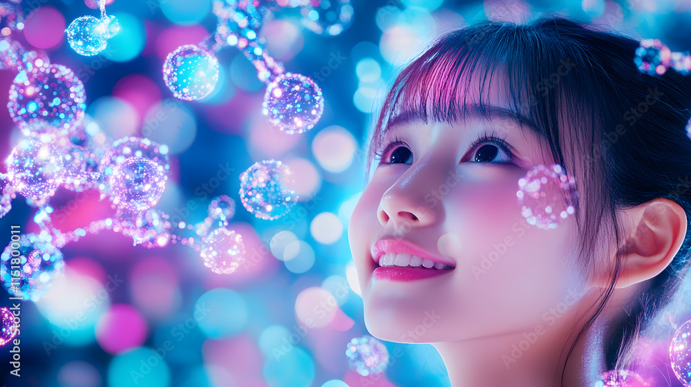 Skincare model and Cosmetic Innovation, Blending Organic Patterns, Bioluminescence, and Minimalist 3D Aesthetics. Skincare model and Cosmetic Innovation, Blending Organic Patterns, Bioluminescence, and Minimalist 3D Aesthetics.