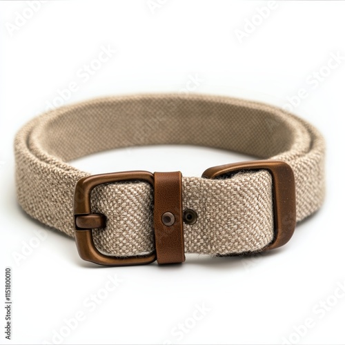 A durable woven hemp pet collar in natural beige with a rustic clasp, presented on a white background photo