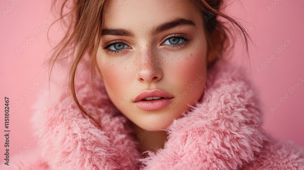 Stylish portrait of a woman in pink, pastel tones Stylish portrait of a woman in pink, pastel tones