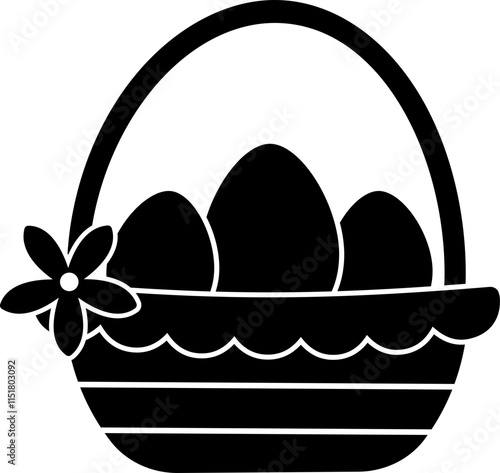 Basket filled with Easter eggs Silhouette.
Easter egg and basket icon.
Transparent background.
