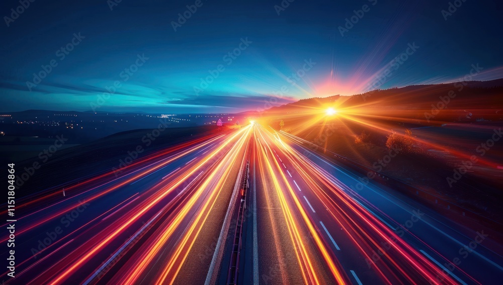 Sunset Highway with Light Trails Sunset Highway with Light Trails