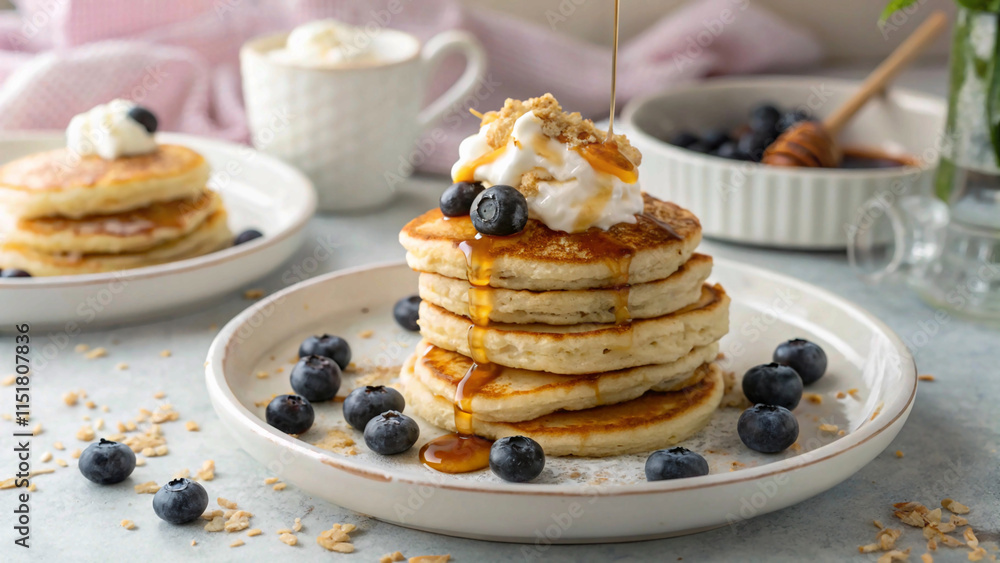 Mini Pancakes with Whipped Cream and Honey Mini Pancakes with Whipped Cream and Honey