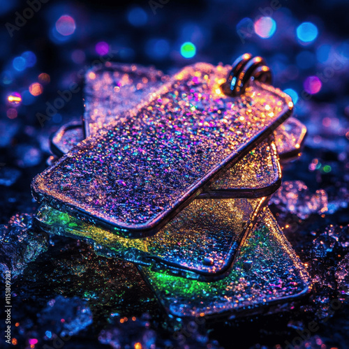 Dog Tags Covered in Ice Crystals, With Aurora Reflections