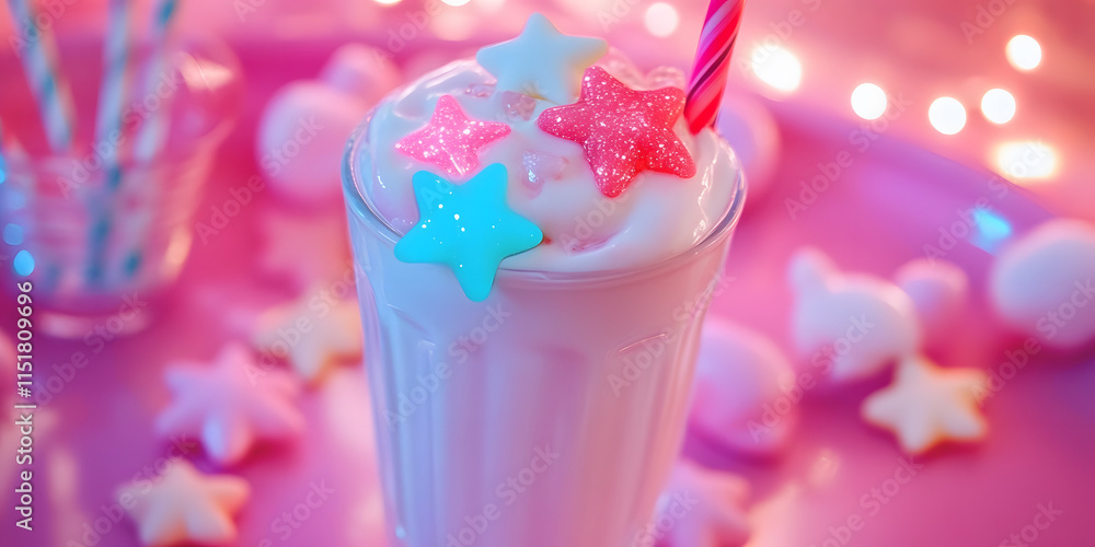 Sweet Star Milkshake Art, Aesthetic Milkshake Pic, Kawaii Star Dessert Drink, Cute Pastel Milkshake, Dreamy Star Beverage