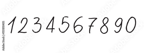 Doodle numbers from 1 to 9 and 0. Vector handwritten font numbers. Numbers hand drawn markers isolated on white background.