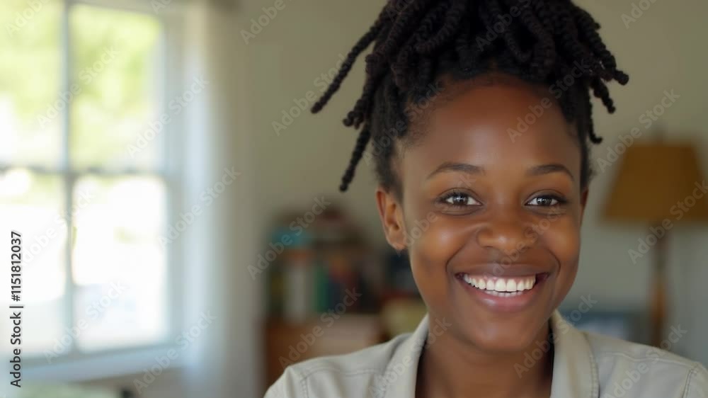 Young woman shares joyful moments at home, showcasing genuine happiness and warmth in a sunny room