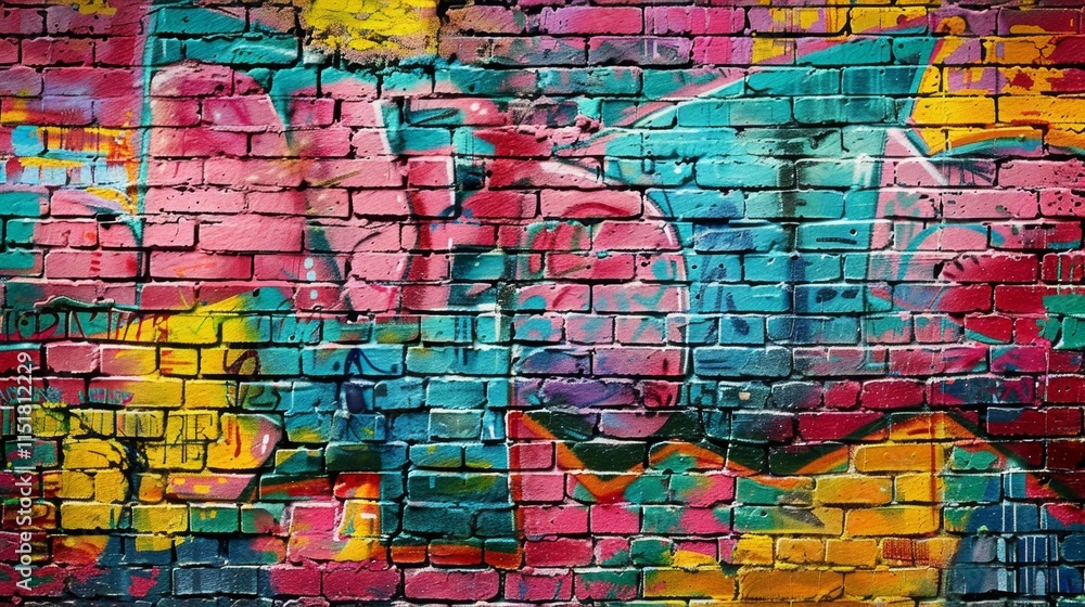 Fototapeta premium Abstract colorful Graffiti on brick wall.