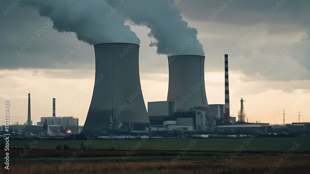 Large Nuclear Power Plant Industrial Area with a cinematic feel Large Nuclear Power Plant Industrial Area with a cinematic feel