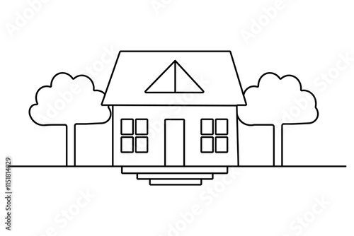 House continuous one line art drawing of white background 