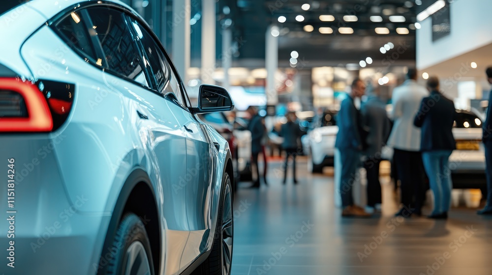 custom made wallpaper toronto digitalAttendees explore the latest electric vehicle models displayed at a bustling auto expo, engaging in discussions about technology and sustainability