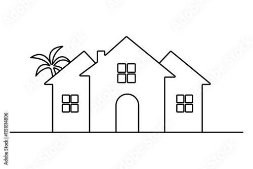 House continuous one line art drawing of white background 