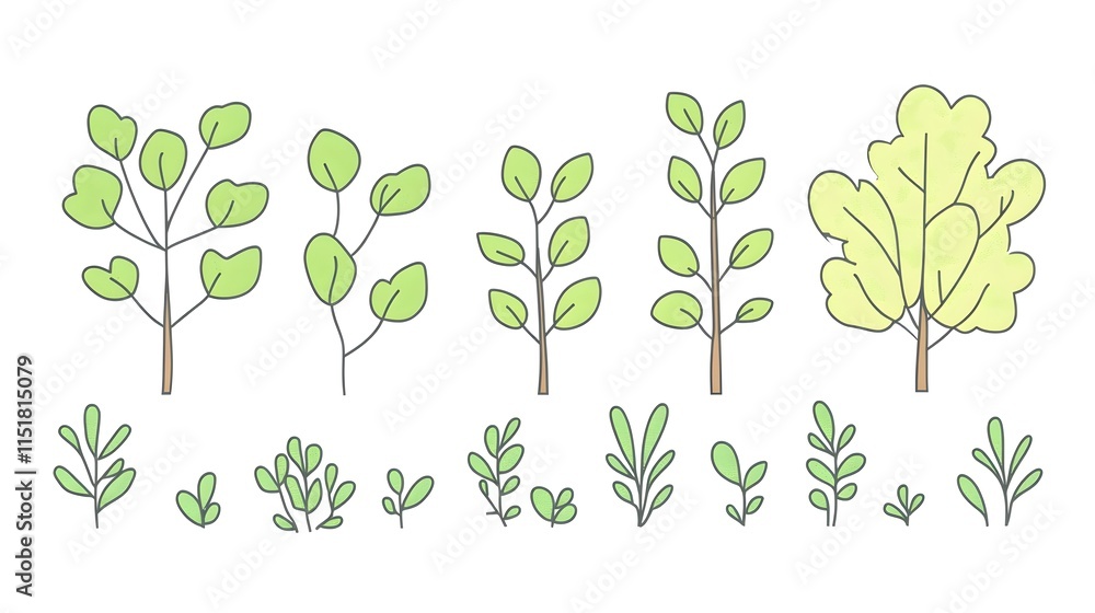 Collection of Simple Green Plants and Trees Illustration Collection of Simple Green Plants and Trees Illustration